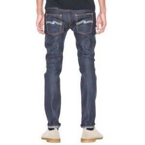 Nudie Jeans Thin Finn Jeans Dry Ecru Embo Dark Blue Wash Men's size 32 x 34